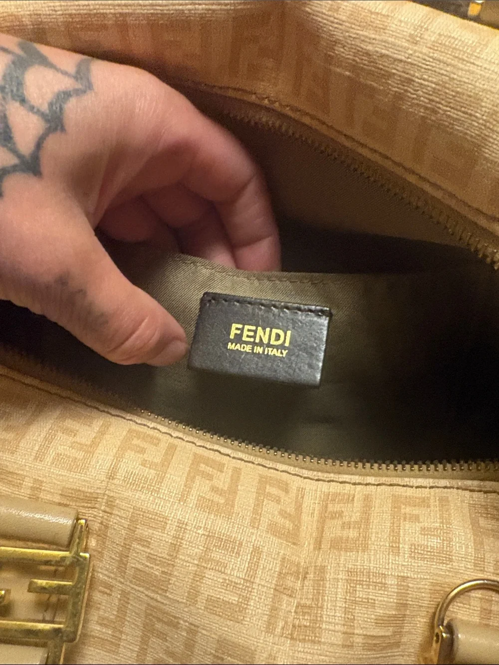Fendi Beige Monogram Satchel with Gold Hardware